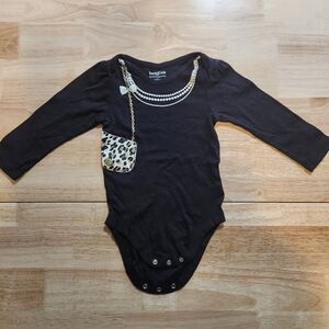 Baby Girl's Long Sleeve Black Onesie with Necklace and Purse Design